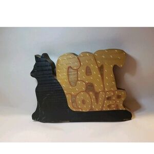 Cat Lover Sign Homemade Wooden Black Cat Polka Dots Artist Signed Elder